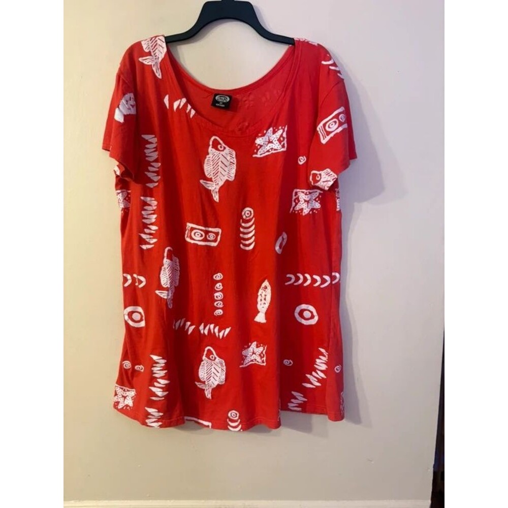Vintage 90s Exist red beach theme t shirt dress 2X